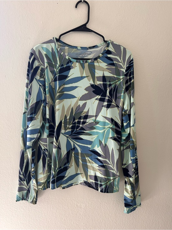 Hang Ten Tops - Hang Ten Blue Floral Tropical Leaf Print Top SPF Swim Active XL UPF 50+
